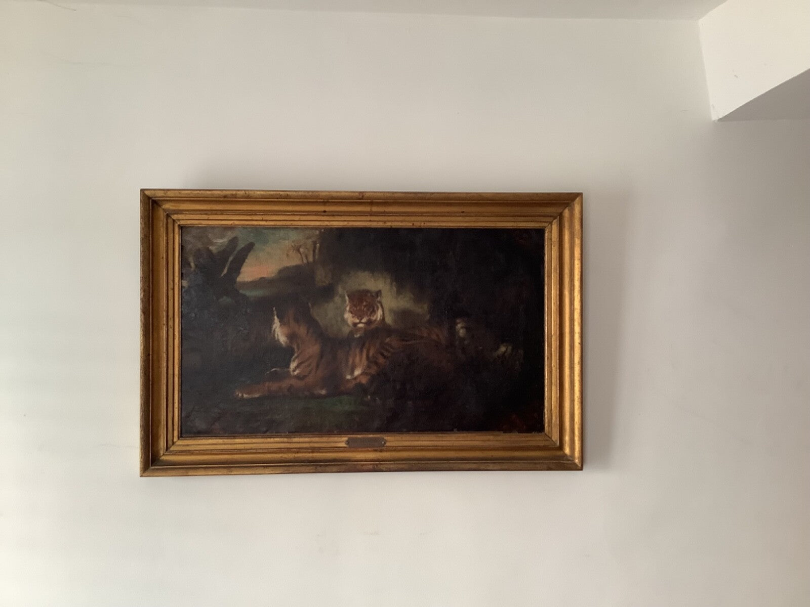 Circle of Eugene Delacroix (1798-1863), Two Tigers in a Landscape, Oil on Canvas, Mid-19th Century, Framed