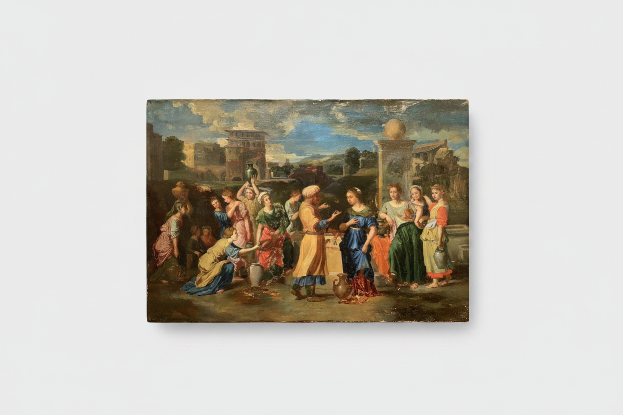 After Nicolas Poussin, Rebecca and Eliezer at the Well, French Old Master Oil Painting, Unframed