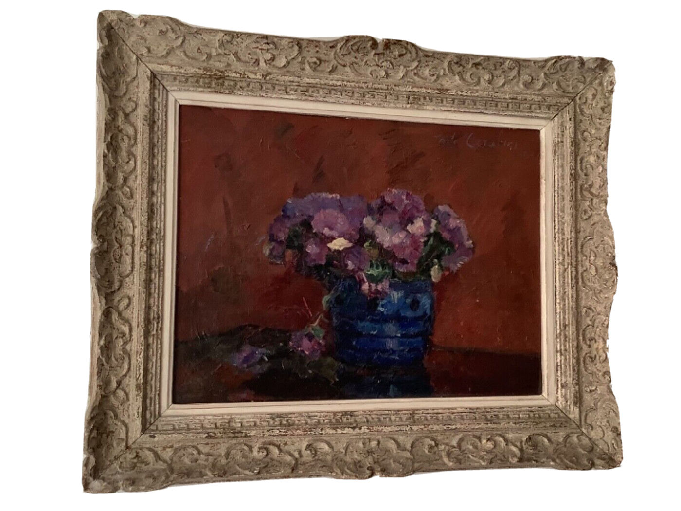Carlo Cherubini (1897-1978), Bouquet of Violets, 1931, Signed Oil on Canvas, Framed