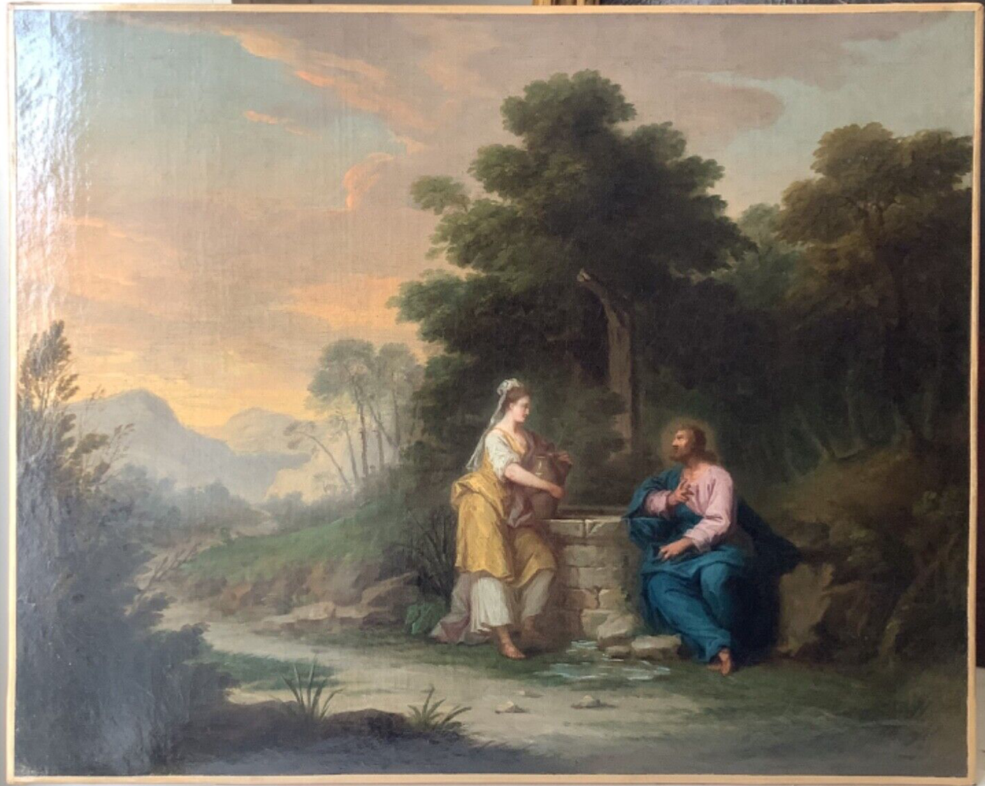 18th Century French Old Master Oil Painting, Christ and the Samaritan Woman at the Well, Unframed