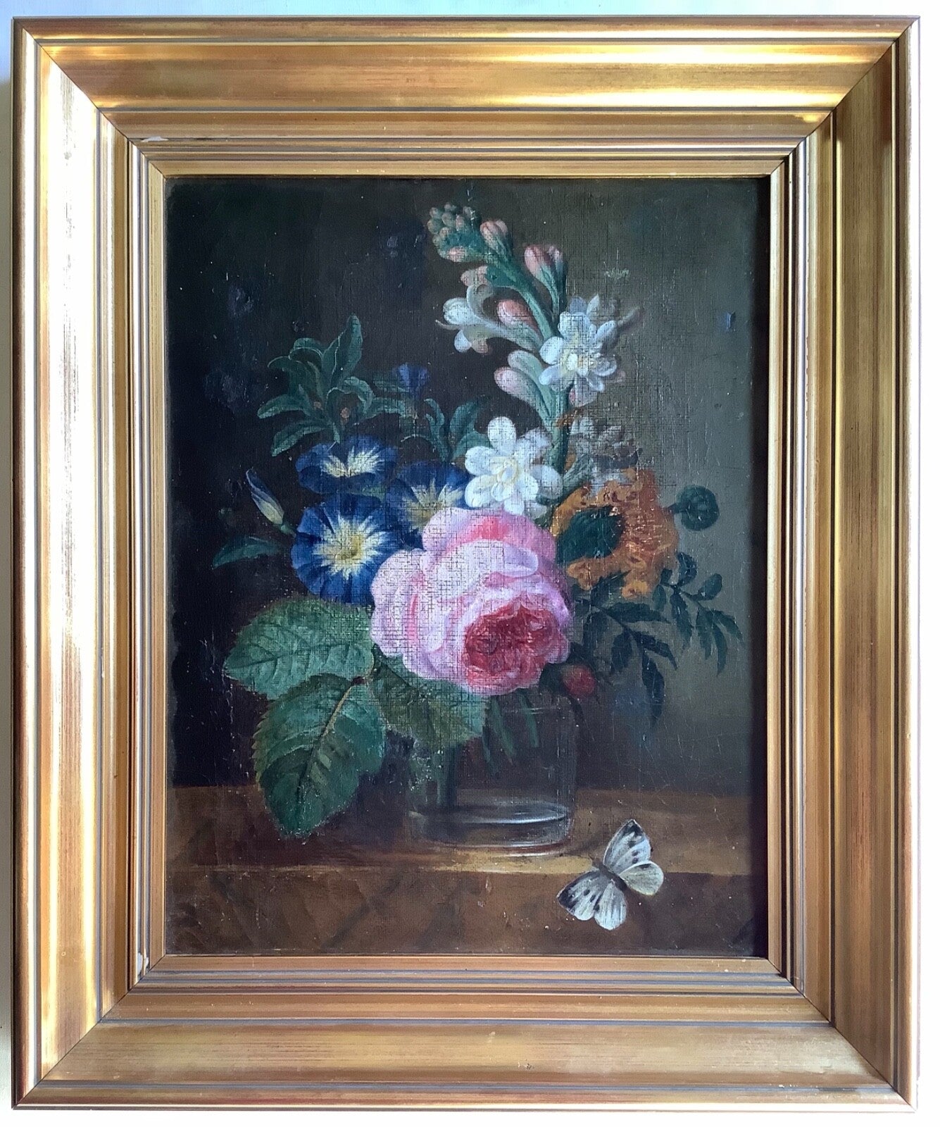 Dutch School, 18th Century, Bouquet of Flowers with Butterfly, Oil on Canvas, Framed