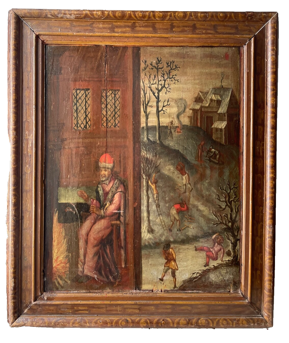 French School, 17th Century, Allegory of Winter, Oil on Wood Panel, Framed