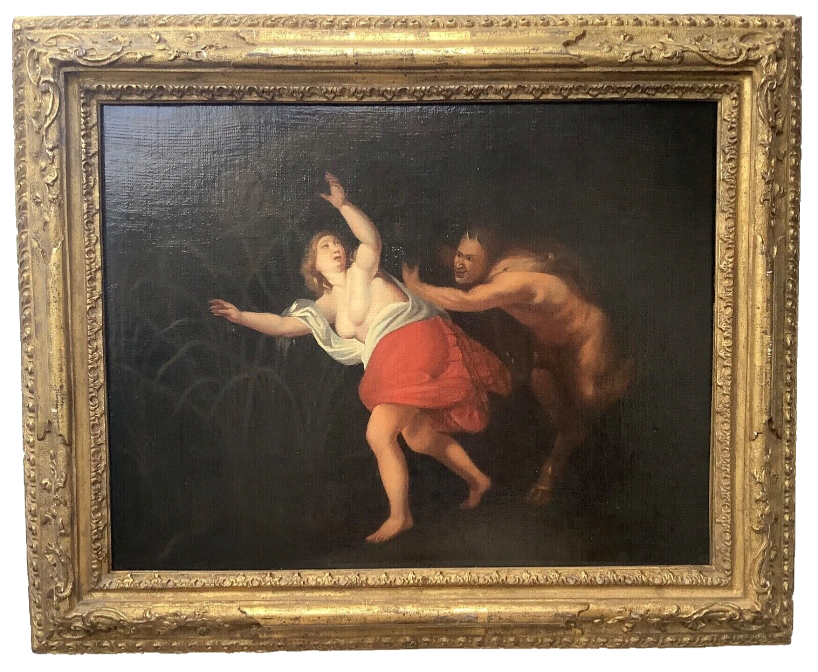 Italian School, 18th Century, Nymph and Satyr, Oil on Canvas, Framed