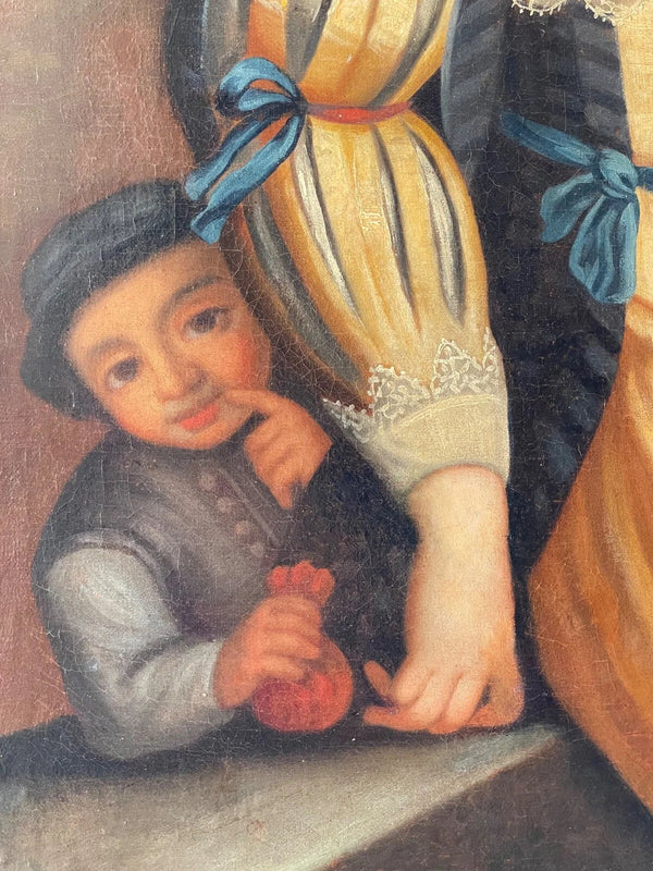 Boy holding a red purse with a finger to his lips, detail of an 18th century French genre scene