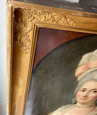 French School, Portrait of a Woman with Hat, 18th Century Oil Painting, Framed