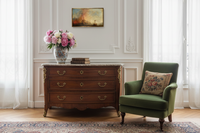 19th century French marine oil study displayed in a French sitting room