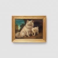Portrait of Samoyed Dogs, Unsigned Oil on Canvas, 19th Century French School, Framed