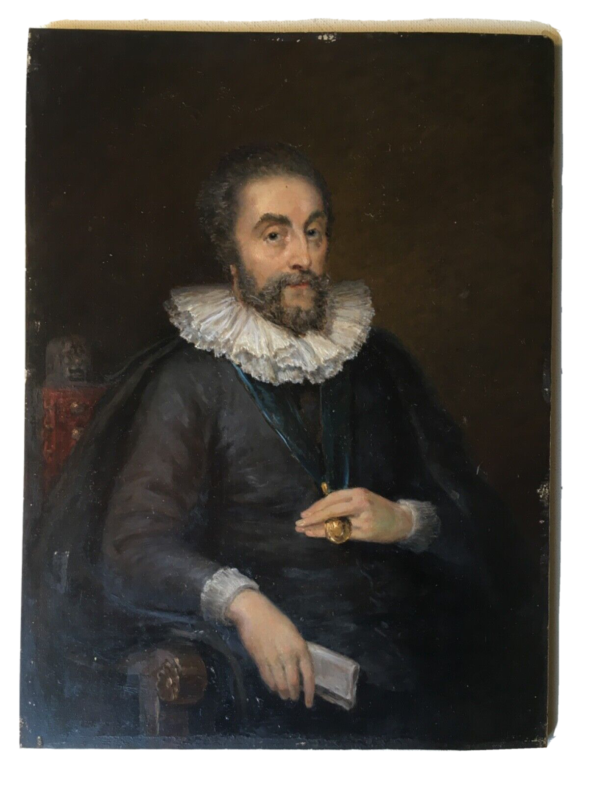 Portrait of Lord Thomas Howard, After Anthony van Dyck, 19th Century Dutch Oil on Panel, Framed