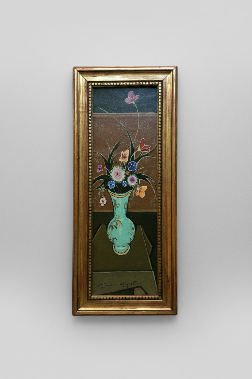 Simon Auguste (1909-1987), Bouquet of Flowers in a Blue Vase, Signed Oil on Canvas, Framed