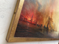 Attributed to Theodore Gudin (1802-1880), Fire by the Coast, Oil on Canvas Study, 19th Century, Framed