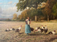 Emile Michel Signed Oil Painting, Pastoral Shepherdess in the Fields, 1872, Framed French Realist Original