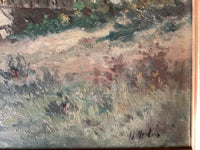 Antique Oil Painting, Moonlight Mill Landscape, Late 19th Century French Impressionist Scene on Canvas, Framed