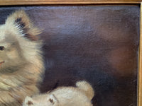 Portrait of Samoyed Dogs, Unsigned Oil on Canvas, 19th Century French School, Framed