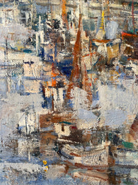 Daniel Jaugey (born 1929), Boats in the Harbor, Signed Oil on Canvas, Framed