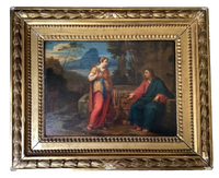 Christ and the Samaritan Woman at the Well, 17th Century Oil on Wood Panel, Framed Old Master Painting