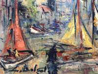 Georges Berger (1908-1976), Port of Honfleur with Boats, Signed Oil on Canvas, Unframed