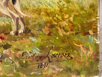 Tristan Lacroix (1839-1914), Courtyard Hunting, Signed Oil on Wood Panel, 1891