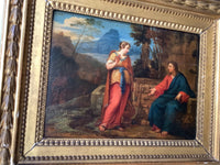 Christ and the Samaritan Woman at the Well, 17th Century Oil on Wood Panel, Framed Old Master Painting