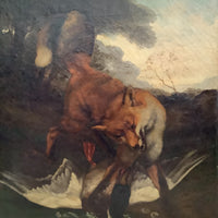Ernest Brigot (1836-1910), Fox and Duck Hunt Scene, Signed Oil on Canvas, 19th Century, Unframed