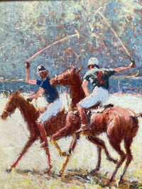 Claude Fossoux Signed Oil on Canvas, Polo Players, French Impressionist Original, Framed
