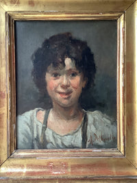 Marcellin Desboutin (1823-1902), Portrait of a Young Boy, Signed French Impressionist Oil Painting
