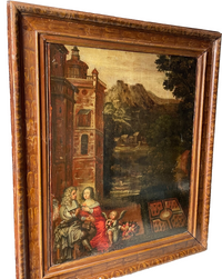 17th Century French Oil on Panel, Gallant Scene in a Garden, Old Master Baroque Original, Framed