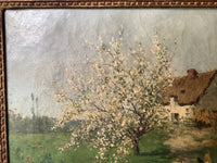 Paul Emmanuel Peraire (1829-1893), Farm Landscape in Spring, Signed Oil on Canvas, 19th Century, Framed