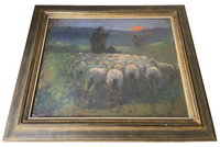 MEIN (1865-1938) FRENCH REALISM OIL CSigned Realist Oil Painting, Shepherd at Sunset by Mein (1865-1938), 19th Century French Pastoral on CanvasANVAS - SHEPHERD AT SUNSET AS MILLET