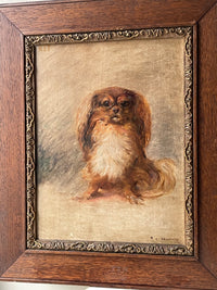 Ernest Jean Delahaye (1855-1921), Portrait of a Pekingese Dog "Kit", Signed Oil on Panel, Late 19th Century, Framed