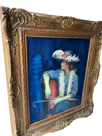 Andre Chochon (1910-2005), Portrait of a Woman with Yellow Gloves, Signed French Impressionist Oil on Canvas, 1960s, Framed