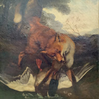 Ernest Brigot (1836-1910), Fox and Duck Hunt Scene, Signed Oil on Canvas, 19th Century, Unframed