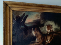 Circle of Eugene Delacroix (1798-1863), Two Tigers in a Landscape, Oil on Canvas, Mid-19th Century, Framed