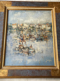 Daniel Jaugey (born 1929), Boats in the Harbor, Signed Oil on Canvas, Framed
