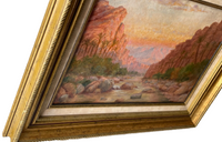 Signed Oil Painting by John Lewis Shonborn, Canyon at Sunset, 19th Century American Landscape