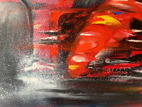Victor Spahn Signed Oil on Canvas, Formula 1 Ferrari Rain Race, French Contemporary Original
