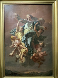 After Nicolas Poussin, The Assumption of the Virgin, Oil on Canvas Dated 1881, Framed French Religious Painting