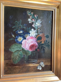 Dutch School, 18th Century, Bouquet of Flowers with Butterfly, Oil on Canvas, Framed