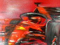 Victor Spahn Signed Oil on Canvas, Formula 1 Ferrari Rain Race, French Contemporary Original