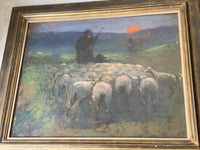 MEIN (1865-1938) FRENCH REALISM OIL CSigned Realist Oil Painting, Shepherd at Sunset by Mein (1865-1938), 19th Century French Pastoral on CanvasANVAS - SHEPHERD AT SUNSET AS MILLET