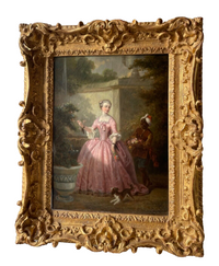 Lassalle Signed French Oil Painting, The Picking of Roses, Early 19th Century Romantic Original, Framed