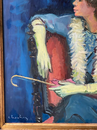 Andre Chochon (1910-2005), Portrait of a Woman with Yellow Gloves, Signed French Impressionist Oil on Canvas, 1960s, Framed