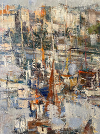 Daniel Jaugey (born 1929), Boats in the Harbor, Signed Oil on Canvas, Framed
