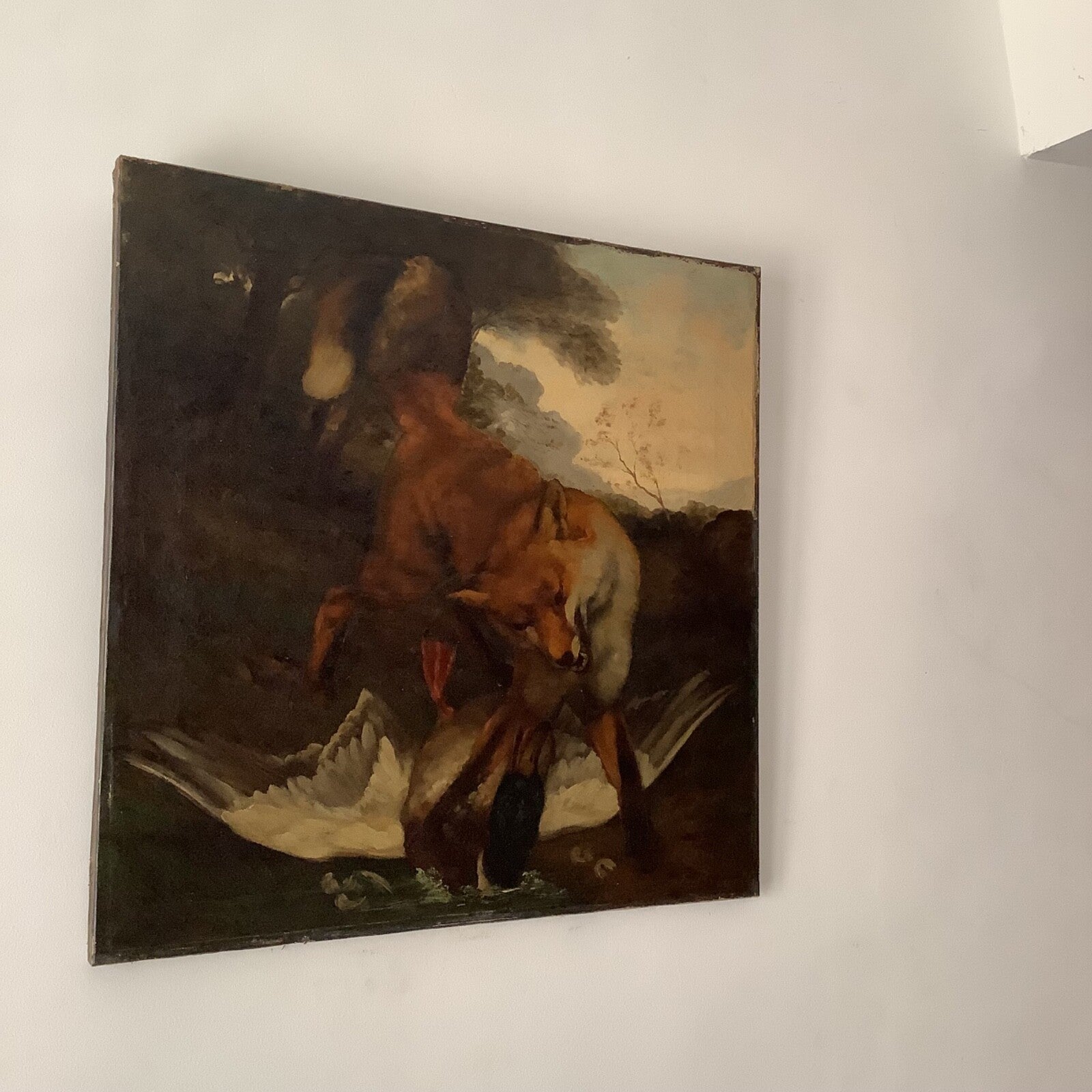 Ernest Brigot (1836-1910), Fox and Duck Hunt Scene, Signed Oil on Canvas, 19th Century, Unframed