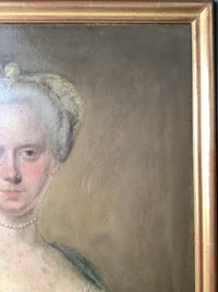 Follower of Louis Tocqué, Portrait of a Woman with Pearl Necklace, 18th Century Rococo Oil Painting, Framed