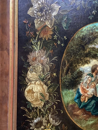 17th FLEMISH SCHOOL Brueghel The Flight to Egypt with Floral Garland, Flemish Oil on Panel, Circle of Jan Peeter Brueghel, Framed EGYPT Holy Family GARLAND Rare Antique Oil