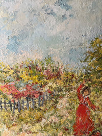 Signed Impressionist Oil Painting, Fruit Picking Scene by René Sinicki (b. 1910), 1970s French Figurative Landscape on Canvas