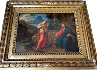 Christ and the Samaritan Woman at the Well, 17th Century Oil on Wood Panel, Framed Old Master Painting