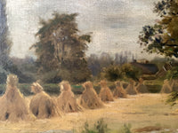 Signed Oil Painting, Haystacks Landscape by Adolphe Felix Cals (1810-1880), Listed French Impressionist, Oil on Canvas