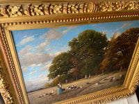 Emile Michel Signed Oil Painting, Pastoral Shepherdess in the Fields, 1872, Framed French Realist Original