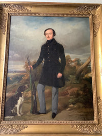 Charles Suan, The Hunter and His Dog, 1839, Signed French Romantic Oil on Canvas, Framed